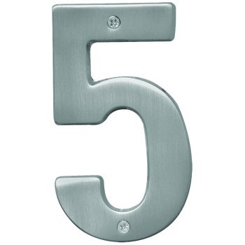 Hy-Ko Prestige Series BR-51SN/5 House Number, Character: 5, 5 in H Character, Nickel Character, Brass