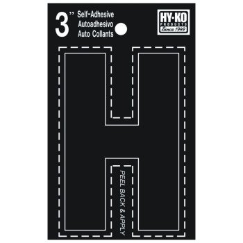 Hy-Ko 30400 Series 30418 Die-Cut Letter, Character: H, 3 in H Character, Black Character, Vinyl