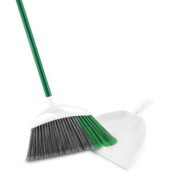 Libman Precision Angle 212 Broom, 15 in Sweep Face, 6-1/2 in L Trim, Fiber Bristle, Green/Gray Bristle