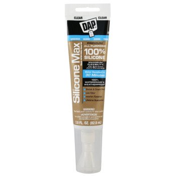 DAP Silicone Max 7079808792 All-Purpose Sealant, Clear, 24 hr Curing,-35 to 120 deg F, 2.8 oz Tube