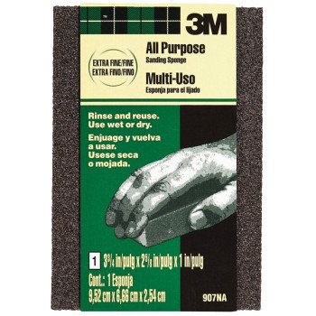 3M SandBlaster 907NA Sanding Sponge, 3-3/4 in L, 2-5/8 in W, Extra Fine, Fine