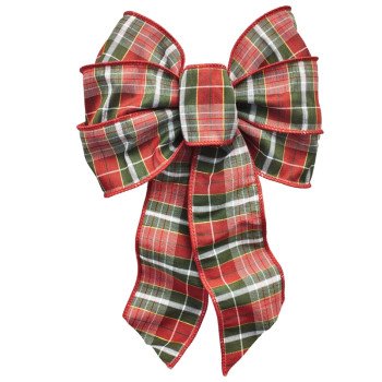 Holidaytrims 6155 Gift Bow, 8-1/2 x 14 in, Hand Tied Design, Cloth, Green/Gold/Red/White