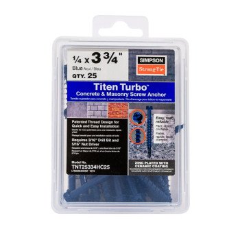 Simpson Strong-Tie Titen Turbo TNT25334HC25 Screw Anchor, 1/4 in Dia, 3-3/4 in L, Carbon Steel, Ceramic-Coated/Zinc