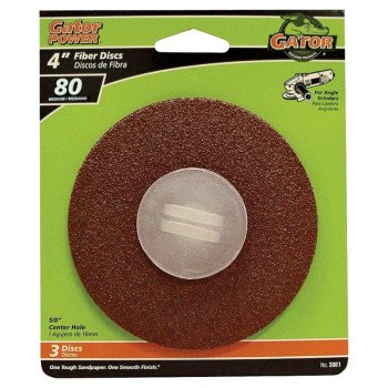 Gator 3061 Fiber Disc, 4 in Dia, 80 Grit, Medium, Aluminum Oxide Abrasive, Fiber Backing