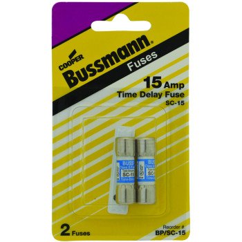 Bussmann BP/SC-15 Time Delay Fuse, 15 A, 600 VAC, 170 VDC, 10, 100 kA Interrupt, Glass Body