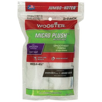 Wooster RR314-4 1/2 Roller Cover, 5/16 in Thick Nap, 4-1/2 in L, Microfiber Cloth Cover, White