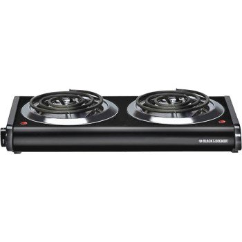 Black+Decker DB1002B Buffet Range, 500/1000 W, 2-Burner, Knob Control, 2-Control, Metal, Black