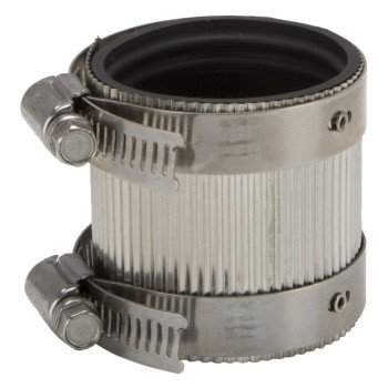 ProSource NHC-150 Coupling, 1-1/2 in, Cast Iron, Plastic and Steel Drain Pipes, Rubber/Stainless Steel