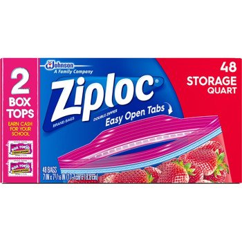 Ziploc 310 Storage Bag, Double Zipper Closure, 7-7/16 in W, 7 in L, 1 qt Capacity, Plastic