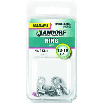 Jandorf 60833 Ring Terminal, 12 to 10 AWG Wire, #8 Stud, Copper Contact