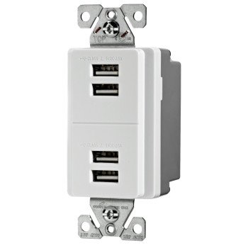 Eaton 7750W-BOX USB Charging Station, 2-Pole, 5 A, 5 VDC, NEMA: NEMA 5-15, White