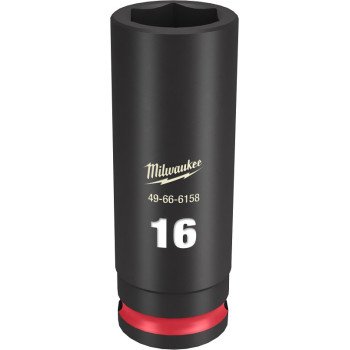 Milwaukee SHOCKWAVE Impact Duty Series 49-66-6158 Deep Impact Socket, 16 mm Socket, 3/8 in Drive, Square Drive, 6-Point