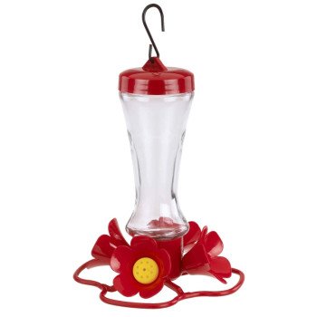 Stokes Select 38235 Bird Feeder, Impatiens, 8 oz, 4-Port/Perch, Glass/Plastic, Red, 8.2 in H