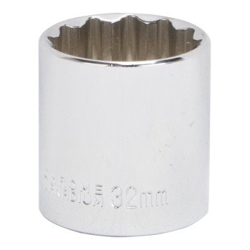 Vulcan MT6534185 Drive Socket, 32 mm Socket, 1/2 in Drive, 12-Point, Chrome Vanadium Steel, Chrome