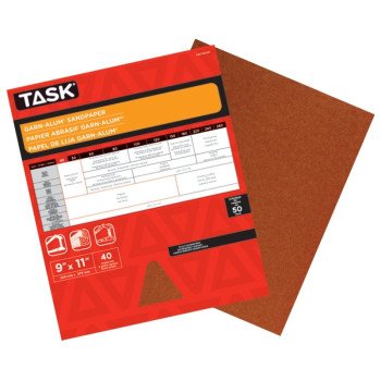 TASK Garn-Alum GAO14040 Sandpaper, 11 in L, 9 in W, Coarse, 40 Grit, Aluminum Oxide Abrasive, Kraft Paper Backing