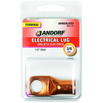 Jandorf 60776 Electrical Lug, 3/0 AWG Wire, 1/2 in Stud, Copper Contact, Brown