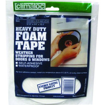 Climaloc CF12005 Foam Tape, 3/8 in W, 16.4 ft L, 3/16 in Thick, Polyethylene, White