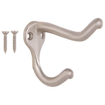 ProSource H62-B073 Coat and Hat Hook, 22 lb, 2-Hook, 1 in Opening, Zinc, Satin Nickel