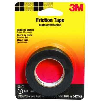 Scotch 3407 Friction Tape, 20 ft L, 3/4 in W, PVC Backing, Black