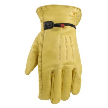 Wells Lamont 1132XX Adjustable Work Gloves, Men's, 2XL, Keystone Thumb, Cowhide Leather, Gold/Yellow