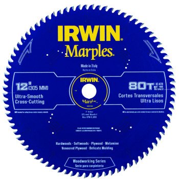 Irwin 1807384 Circular Saw Blade, 12 in Dia, 1 in Arbor, 80-Teeth, Carbide Cutting Edge