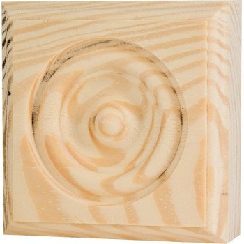 Waddell RTB35 Trim Block, 3-3/4 in H, 3-3/4 in W, Rosette Pattern, Pine Wood