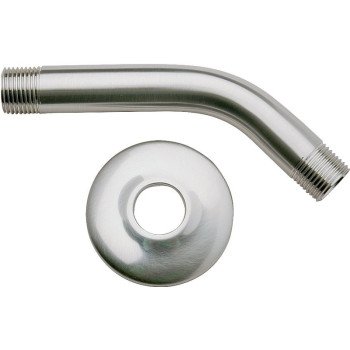 Plumb Pak PP825-10 Shower Arm with Flange, 1/2 in Connection, IPS, 6 in L, Brass, Chrome Plated