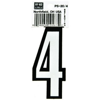 Hy-Ko PS-20/4 Reflective Sign, Character: 4, 3-1/4 in H Character, Black/White Character, Vinyl