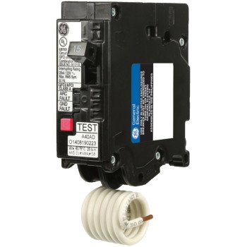 GE THQL1115DFP Circuit Breaker, AFCI, Dual Function, GFCI, 15 A, 1 -Pole, 120/240 VAC, Plug Mounting