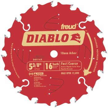 Diablo D0516X Circular Saw Blade, 5-3/8 in Dia, 0.393 in Arbor, 16-Teeth, Carbide Cutting Edge