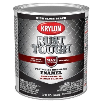 Krylon Rust Tough K09705008 Rust Preventative Paint, Gloss, Black, 1 qt, 400 sq-ft/gal Coverage Area