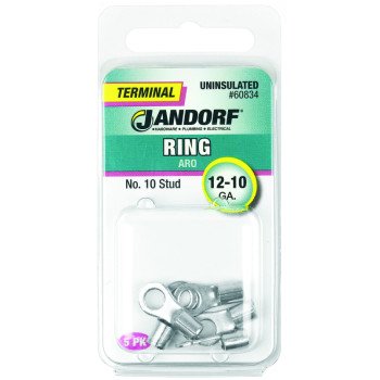 Jandorf 60834 Ring Terminal, 12 to 10 AWG Wire, #10 Stud, Copper Contact