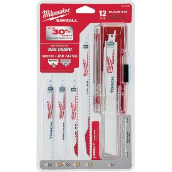 Milwaukee 49-22-1129 Reciprocating Saw Blade Set, 12-Piece, Bi-Metal, White, Bright