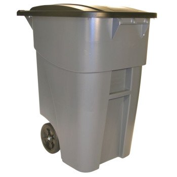 Rubbermaid FG9W2728GRAY Trash Container, 50 gal Capacity, Polyethylene, Gray, Hinged Lid Closure