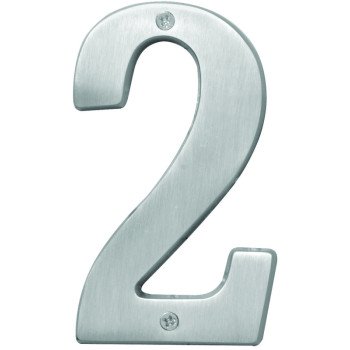 Hy-Ko Prestige Series BR-51SN/2 House Number, Character: 2, 5 in H Character, Nickel Character, Solid Brass