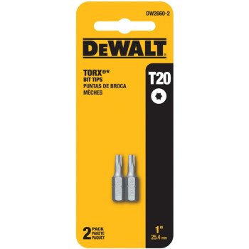 DEWALT DW2660-2 Power Bit, T20 Drive, Torx Drive, 1/4 in Shank, Hex Shank, 1 in L, Steel