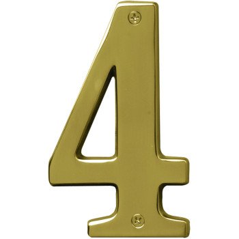 Hy-Ko Prestige Series BR-51PB/4 House Number, Character: 4, 5 in H Character, Brass Character, Brass