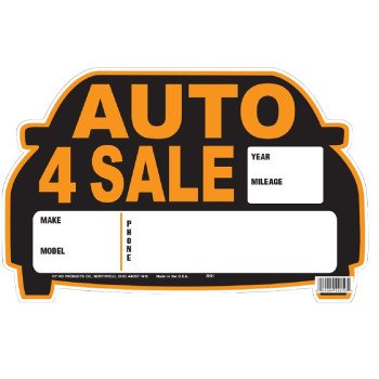 Hy-Ko 22121 Die-Cut Sign, AUTO 4 SALE, Orange Legend, Black Background, Polystyrene, 13 in W x 8-1/2 in H Dimensions