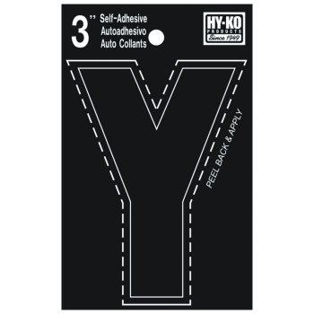 Hy-Ko 30400 Series 30435 Die-Cut Letter, Character: Y, 3 in H Character, Black Character, Vinyl