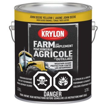 Krylon 1970 Farm Equipment Paint, High-Gloss Sheen, John Deere Yellow, 128 oz, 50 to 200 sq-ft/gal Coverage Area