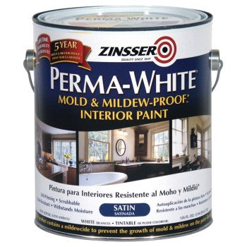 Zinsser 02711 Kitchen and Bath Paint, Satin, White, 1 gal, Can, Water