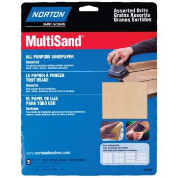 Norton MultiSand 07660747765 Sanding Sheet, 11 in L, 9 in W, Aluminum Oxide Abrasive, Paper Backing