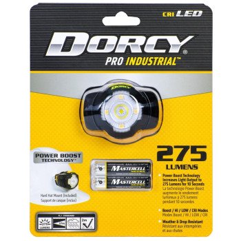 Dorcy Pro 41-2020 Headlamp, AAA Battery, Alkaline Battery, 275 Lumens, 57 m Beam Distance, 7 hr Run Time, Black