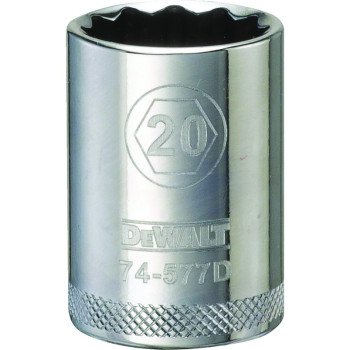 DEWALT DWMT74577OSP Drive Socket, 20 mm Socket, 1/2 in Drive, 12-Point, Vanadium Steel, Polished Chrome