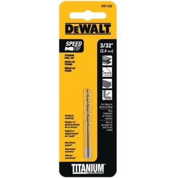 DEWALT DW1306 Jobber Drill Bit, 3/32 in Dia, 2-1/4 in OAL, Parabolic Flute, 3/32 in Dia Shank, Straight Shank