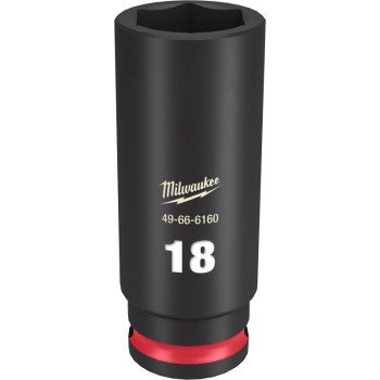 Milwaukee SHOCKWAVE Impact Duty Series 49-66-6160 Deep Impact Socket, 18 mm Socket, 3/8 in Drive, Square Drive, 6-Point