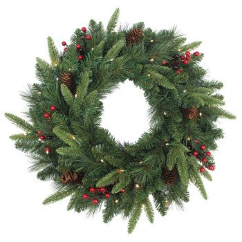 Puleo Asia Limited 333-4463-W24LW Pre-Lit Pacific Fir Wreath, B/O, 24 in