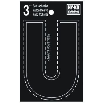 Hy-Ko 30400 Series 30431 Die-Cut Letter, Character: U, 3 in H Character, Black Character, Vinyl