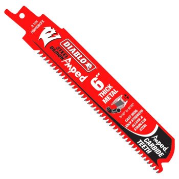 Diablo Steel Demon Amped DS0608CFA Reciprocating Saw Blade, 1 in W, 6 in L, 8 TPI, Carbide Cutting Edge