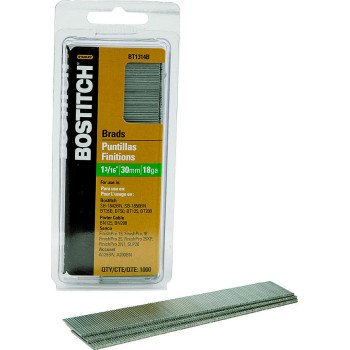 Bostitch BT1314B Nail, Glue Collation, 1-3/16 in L, 18 Gauge, Steel, Coated, Brad Head, Smooth Shank, 3000/PK